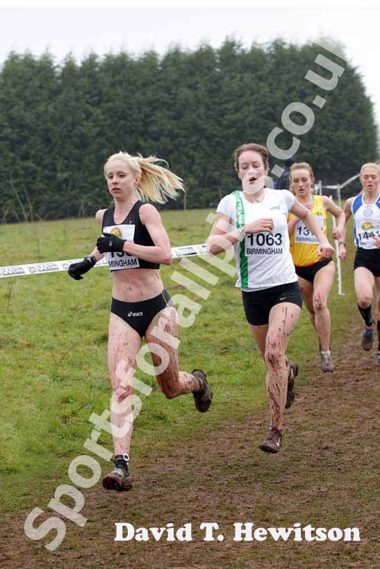 Gemma Steele followed by 1063 Stephanie Twell during the senior womens McCain World Cross Country Trials and Inter Counties.